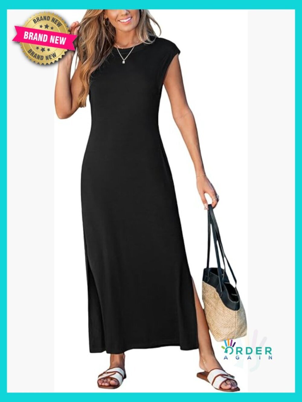 Sleeveless Maxi Dress with Pockets Side Slit Casual Midi Sun Dress
